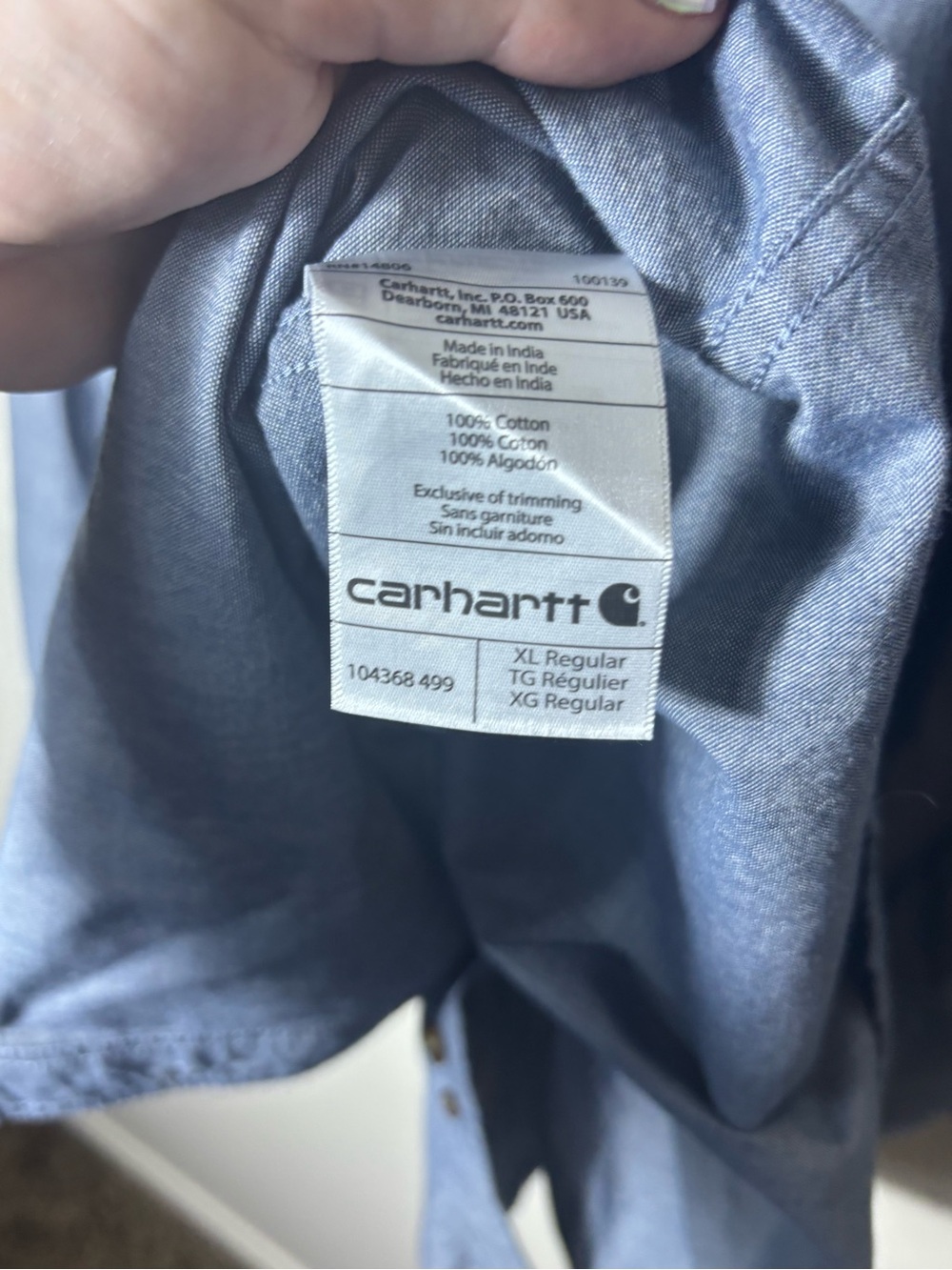 Carhartt Mens XL Loose Fit Blue Chambray Work Shirt Button Up Long Sleeve - Picture 8 of 9